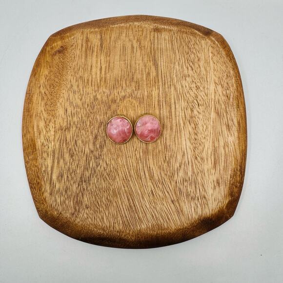 Kramer Vtg Pink White Marbled Lucite Pyramid Clip On Earrings Gold Tone Metal - Picture 1 of 10